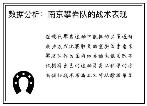 数据分析：南京攀岩队的战术表现