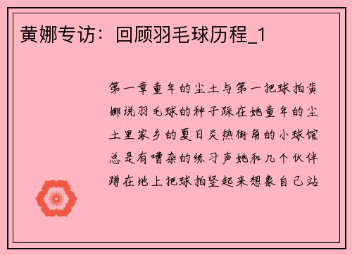 黄娜专访：回顾羽毛球历程_1